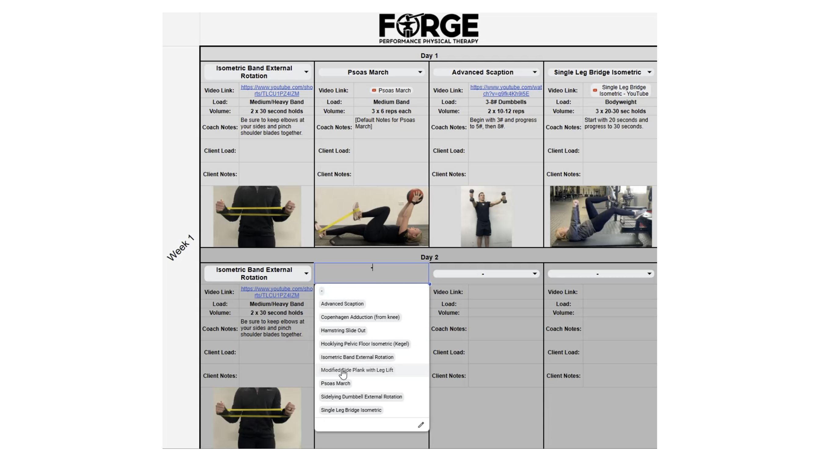 PT Program Builder for Forge Performance Physical Therapy